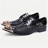 Χαμηλού Κόστους Βασικά Παπούτσια-Ανδρικά μαύρα δερμάτινα παπούτσια υψηλής ποιότητας με μοτίβο φιδιού και χρυσή μύτη σε ροζ χρυσό μοτίβο λιονταριού – κομψά επίσημα παπούτσια για ειδικές περιστάσεις