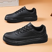 economico Casuale-sneakers da uomo in similpelle nera con suola ammortizzata, comodo design con lacci per un uso casual e quotidiano