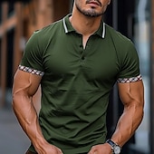 abordables Polo classique pour homme-Homme Couleur Unie Polo Manche Courte Polos Chemises à Col Vêtement décontracté de travaile École Extérieur Tenue quotidienne Vêtements de maison Impression 3D Été Vert Véronèse Bleu de minuit Gris