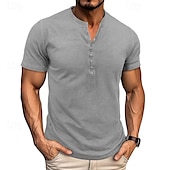 levne Ležérní tričko Henley-Pánské Tričko s knoflíkem Tričko Henley Trička Tričko Top Krátký rukáv Henley Léto Klasický Plná / Jednobarevná Módní Designové S přezkou Dovolená ulice Jdeme ven Modrá Fialová Tmavě šedá Top tričko