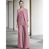 voordelige Broekpakken van mama-Jumpsuit  Broekpak 3-delige Moeder van de Bruid Formele Bruiloft Gast Elegante Wrap Inclusief Scoop Hals Vloerlengte Chiffon Kant Mouwloos met Ruffles gratis op maat