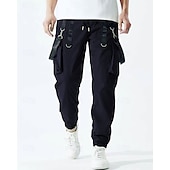 baratos Calças Cargo-Homens Calças Cargo Corredor Calças Com Cordão Bolso multi Cintura elástica com cordão Tecido Vestível Ao ar livre Diário Acampar e Caminhar Moda Clássico Preto Vinho