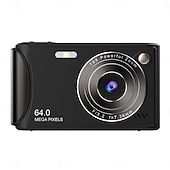 abordables Cámara y fotografía-Cámara de vídeo digital compacta de bolsillo para cine, con enfoque automático, 64 MP, 4K, detección de rostros, zoom de 18x de 2,4 pulgadas, batería recargable de 650 mAh