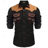 preiswerte Herrenhemd zum Knöpfen-Herren Hemd Sommerhemd Freizeithemd Knopfhemd Hellkaki Schwarz Rote Marineblau Blau Langarm Farbblock Revers Urlaub Hawaiianisch Button-Down Bekleidung Baumwollmischung Mode Lässig Bequem