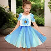 billiga 3D Blomma Klänning-Påsk Flickor 3D Blommig Grafisk Klänning Kortärmad Sommar Vår Semester Dagligen Helgdag Prinsessa Skön Ljuv Barn 4-12 år Vardagsklänning A linjeklänning Knälång Normal