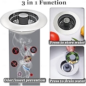 cheap Kitchen Utensils &amp; Gadgets-3 in 1 Kitchen Sink Stopper, Pop Up Kitchen Sink Drain Strainer, with An Extra Basket Strainer, Kitchen Sink Drain Stopper for US Standard 3-1/2 Inch, Brass Material Electroplate Silver