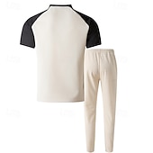 preiswerte Basic T-Shirts für Herren-Herren T-Shirt Anzüge T-Shirts und lange Hosen mit Kordelzug 2-teiliges Outfit Kurzarm Henley Sommer Frühling Farbblock Mode Lässig 2 teilig Urlaub Alltagskleidung Ausgehen Wein Grün Khaki Top