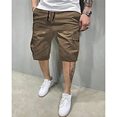 baratos Clássico-Homens Bermuda Cargo Calção Shorts de Trilha Com Cordão Cintura elástica Bolso multi Tecido Vestível Comprimento do joelho Ao ar livre Diário Acampar e Caminhar Moda Clássico ダークカーキ Exército verde