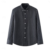 cheap Men&#039;s Elite Shirts-Men&#039;s Oxford Shirt Black Navy Blue Green Light Grey Dark Grey Long Sleeve Striped Vertical Stripes Button Down Collar School Wedding Buttons Clothing Apparel Neutral Fashion Daily