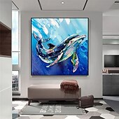 preiswerte Tiergemälde-abstraktes blaues Kunstwerk Tiergemälde handgemachtes Walgemälde auf Leinwand extra großes abstraktes Tiergemälde übergroßes strukturiertes Walgemälde Tierkunst große Leinwand Wandkunstgemälde