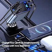 abordables Cargadores para coche-Cargador USB retráctil Starlight mejorado para automóvil, cargador de teléfono para automóvil 4 en 1 súper rápido, 2 puertos USB, adaptador para encendedor de cigarrillos