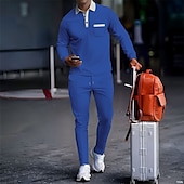 economico Casuale-Per uomo Polo a nido d&#039;ape Camicia da golf Golf Ufficio Informale Bavero Manica lunga Essenziale Moderno Color Block Collage Bottoni Primavera Autunno Standard Nero Blu reale Cachi Grigio Polo a nido