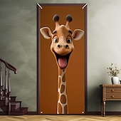 tanie Okładki drzwi-Zabawne Zwierzęta Dekoracje Drzwi Pokrycia Drzwi Giraffe Gobelin Zasłona Drzwi Dekoracja Tło Wewnątrz/Zewnątrz Baner Drzwi dla Domku Wiejskiego