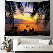 cheap Ocean Beach Tapestry-Landscape Sunset Beach Hanging Tapestry Wall Art Large Tapestry Mural Decor Photograph Backdrop Blanket Curtain Home Bedroom Living Room Decoration Palm Tree