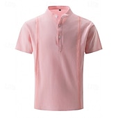 economico Vacanza-Per uomo Camicia Camicia di lino Camicia casual Camicia con Bottoni Camicia di cotone Semplice Vacanza Streetwear Nero Bianco Rosa Cachi Manica Corta Colletto alla coreana Estate Abbigliamento