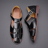 ieftine sandală de rochie-Sandale pentru bărbați din piele artificială maro, cu vârf deschis, cu curea cu cataramă reglabilă, stil casual pentru purtarea de zi cu zi