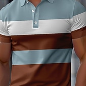  Męskie Prążki Polo do rugby Krótki rękaw Koszulki polo Koszule z kołnierzykiem Codzienny Szkoła Na zewnątrz Athleisure Dzienne zużycie Druk 3D Lato Wiosna Jesień Czarny Brązowy Zielony