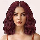 preiswerte Trendige synthetische Perücken-Perücke für Frauen, kurze, gewellte Bob-Perücken, synthetische, lockige Perücke mit Mittelteil, hitzebeständige Faser für den täglichen Gebrauch bei Partys und Cosplay