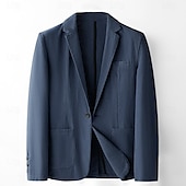 billige Herre Elite Yttertøy-Herre Blazer i lin drakter Bryllup jubileum Feriereise Elegant Nøytral Vår &amp; Vinter Lin i bomull Helfarge Knapper comfy Enkelt Brystet Enn-knapp Blazer Svart Mørkerød Navyblå Grønn