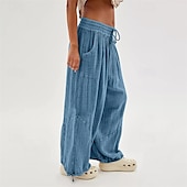 ieftine Pantaloni din bumbac simplu-pantaloni din bumbac și pânză pentru femei, îmbrăcăminte stradală la modă, confort, lungime, talie înaltă, șnur simplu, talie elastică, șnur confortabil în aer liber, ținută confortabilă de zi cu zi