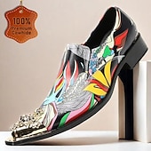 billige Elementære Pensko-Herre Premium Kuskin Løpere med Gullspiss Livlig Kunstnerisk Print og Metallisk Gull Løvehode Detalj–Moderne Slip-On Sko Spesielle Anledninger og Uttrykksmotet