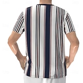 cheap Geometrical-Men&#039;s Geometric Stripes T Shirt Henley Shirt Short Sleeve Designer Retro Vintage Street Casual Daily Summer Spring Navy Blue Henley Henley T-Shirt