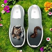 abordables Baskets femme-Baskets Flyknit à enfiler avec motif imprimé chat, tige respirante et semelle confortable pour un port décontracté et amusant