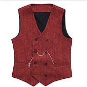 billige Gilets-Herre سترة Veste Gilet Feriereise Daglig Bryllupsfest Stevnemøte Mote Fritid Vår Høst Knapper Lomme Polyester Bekvem عادي Dobbeltkneppet V-hals Normal Sølv Svart Rød Burgunder Vest