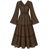 economico Vestito-Elegante Medievale Rinascimento Abito da cocktail Fiera del Ren Vichingo Elfico Tinta unica Per donna Celtico Costumi da pirata Fantasia Halloween Carnevale Mascherata Carnevale Halloween Mascherata