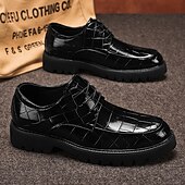 baratos Formal-sapatos derby marrom masculino - couro sintético com relevo de textura de crocodilo, calçados estilosos e versáteis para homens, ideais para uso casual, no escritório e no dia a dia
