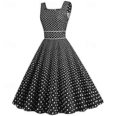 olcso Ruhák-Retró 1950-es Rockabilly Ruhák Swing ruha Pöttyös Női Farsang Álarcos mulatság Hétköznapi viselet Lánybúcsú Felnőttek Ruha Hazatérő ruhák