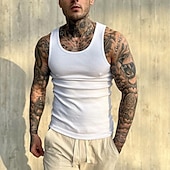 preiswerte Fitness Tank-Tops-Herren Tank Top Weste Unterhemd Ärmelloses Shirt Ärmellos Rundhalsausschnitt Sommer Einfach Mode Designer Basic Schnelltrocknend Urlaub Straße Ausgehen Hellgelb Schwarz Weiß Top T-Shirt für Herren