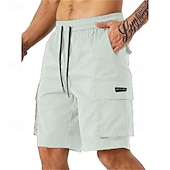 baratos Clássico-Homens Bermuda Cargo Calção Shorts de verão Com Cordão Cintura elástica Bolso multi Tecido Conforto Vestível Comprimento do joelho Ao ar livre Esporte Diário Moda Casual Preto Verde Claro