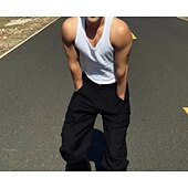 billiga Gym-toppar-Herr Linne Undertröjor Ärmlös tröja Ärmlös U-hals Vår &amp; sommar Slät Mode Designer Semester Gata Utekväll Svart Vit Grå Topp t-shirt för män