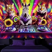 ieftine Tapiserii cu lumină neagră-Goblen sub lumină neagră Strălucesc în întuneric Petrecere luminoasă UV Reacționând Animal Trippy DJ Goblen Artă murală pentru camera de zi Dormitor