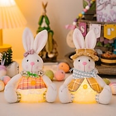 economico Pasqua-Confezione da 2 statuine di coniglietti luminosi creativi pasquali, decorazioni di coniglietti illuminati a forma di cartone animato per vetrine, decorazioni per l'atmosfera pasquale e regali per le