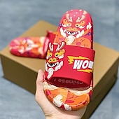 tanie Casual sandały-męskie czerwone sandały z nadrukiem smoka i trójwymiarowym wzorem smoka, swobodny styl na lato i festiwale