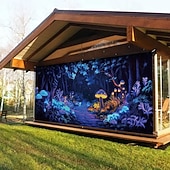 baratos Capas para portas de garagem-Decorações de Porta Blacklight Capa de Porta de Garagem Brilha no Escuro Cogumelo Psicodélico Nebuloso Faixa Grande Decorativa para Festa ao Ar Livre Porta de Garagem Decorações de Parede da Casa