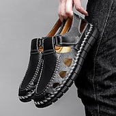 levne Pohodlné sandály-pánské černé rybářské sandály z umělé kůže s páskem na suchý zip a prodyšným designem, stylové a pohodlné pro outdoorové, ležérní a letní aktivity
