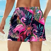  Per uomo Fenicottero Piante Tropicali Costumi da bagno Pantaloncini da mare Pantaloncini da Surf Misura del girovita medio Streetwear Hawaiano Casuale Ferie Vacanza al Mare Tasca Coulisse Elastico in