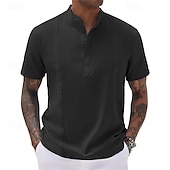 economico Vacanza-Per uomo Camicia Camicia di lino Camicia casual Camicia con Bottoni Camicia di cotone Semplice Vacanza Streetwear Nero Bianco Rosa Cachi Manica Corta Colletto alla coreana Estate Abbigliamento