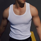 billiga Gym-toppar-Herr Linne Undertröjor Ärmlös tröja Ärmlös U-hals Vår &amp; sommar Slät Mode Designer Semester Gata Utekväll Svart Vit Grå Topp t-shirt för män