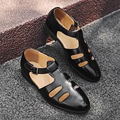 preiswerte Kleidungs-Sandalen-Schwarze Fischersandalen aus Kunstleder für Herren mit Schnallenriemen und Aussparungsdesign, stilvoll und bequem für die Freizeit, den Outdoor- und Sommergebrauch