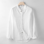 economico Casual da lavoro-Per uomo Camicia Camicia di lino Camicia casual Camicia con Bottoni Semplice Vacanza Camicia hawaiana Bianco Blu marino Beige Manica Lunga Colletto alla coreana Primavera Autunno Abbigliamento