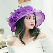 economico Cappelli per feste-cappello da chiesa da donna Kentucky Derby con tesa larga, cappello da sposa con fiori e foglie