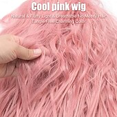 economico Parrucche trendy sintetiche-parrucca rosa per donna parrucca rosa bob con frangia, parrucche rosa chiaro corte e ondulate per costume cosplay
