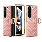 cheap Samsung Cases-Phone Case For Samsung Galaxy Z Fold 6 Z Fold 5 Z Fold 4 Z Fold 3 Back Cover Magnetic Support Wireless Charging Ring Buckle Retro PU Leather