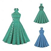 preiswerte Kleider-Retro Vintage 1950er Kleid Swing-Kleid Tupfen Damen Karneval Maskerade Alltagskleidung Junggesellinnenabschiedsparty Erwachsene Kleid Abschlussballkleider
