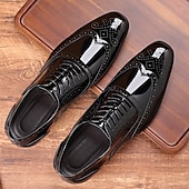 baratos Formal-sapatos brogue masculinos de couro envernizado preto - estilo formal clássico para negócios, escritório e ocasiões especiais