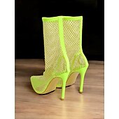 abordables Bottes à la mode-bottes à talons aiguilles en maille vert fluo – bottes à talons hauts transparentes et audacieuses pour femmes pour la mode et les tenues de club